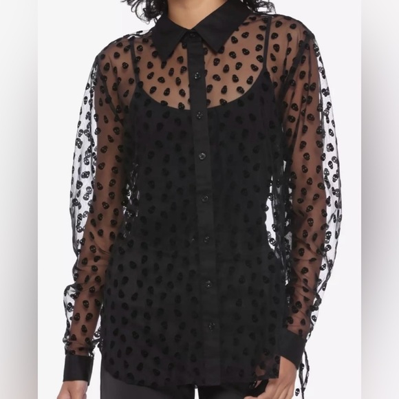 Hot Topic Coffin Blouse Women's Sheer Goth Gothic Dark Witchy Whimsygoth XL - Picture 2 of 7